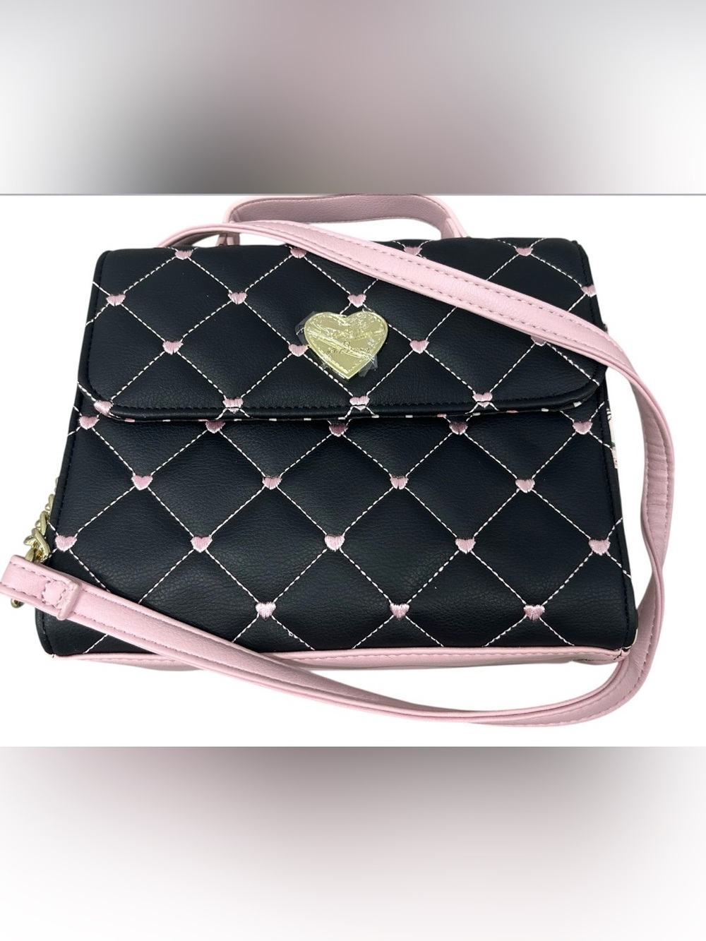 Betsey Johnson Black Floral Top Handel Satchel Crossbody